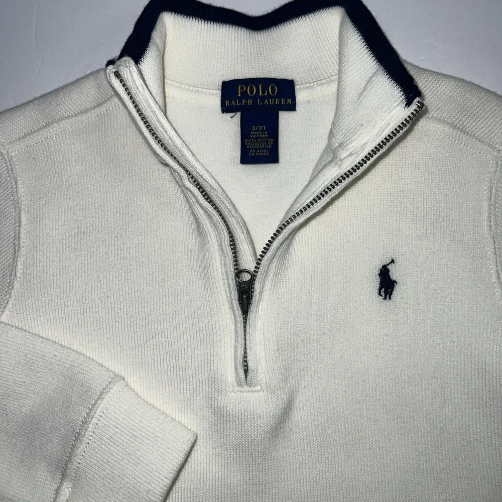 Polo Ralph Lauren Sweater Boys 3T WhitePullover 1/4 Zip Mock Neck Pony Logo Kids